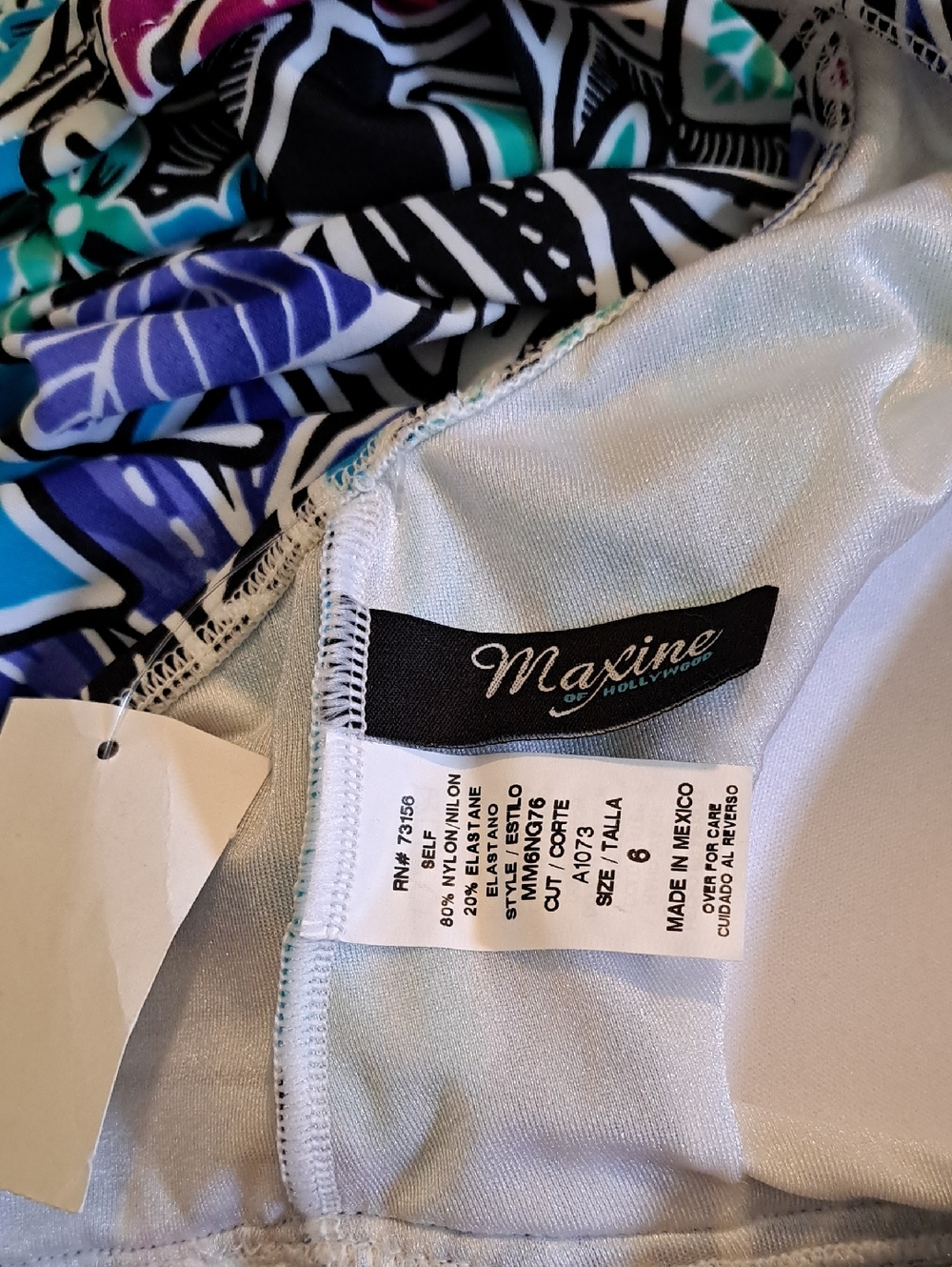 Maxine of Hollywood Tropical Floral One Piece Swimsuit - Blue  Size 6 NWT - Picture 5 of 7